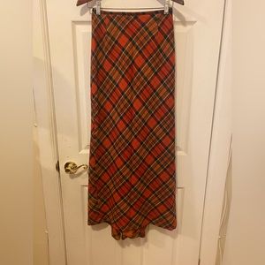 Orange Plaid Maxi Wool Skirt